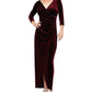 Alex Evenings Women's Velvet Ruched 3/4 Sleeve Gown Red Size 14W