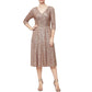 Alex Evenings Women's Sequined 3/4 Sleeve Dress Brown Size 14