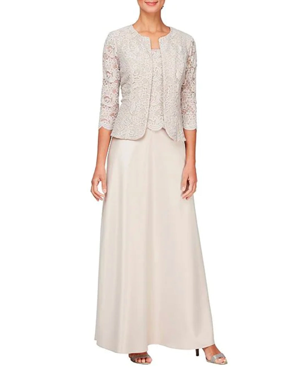 Alex Evenings Women's Embroidered Lace Mock Two Piece Gown With Jacket Yellow Size 20