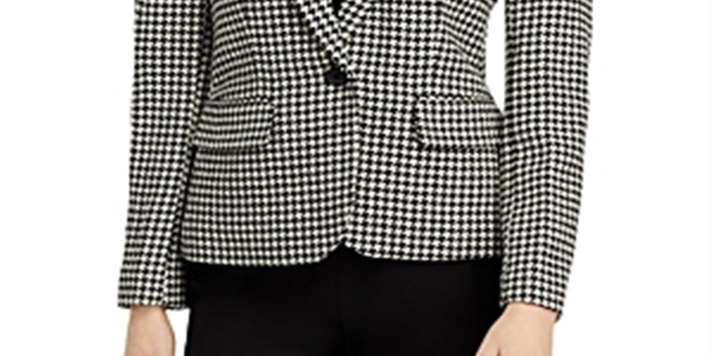 Ralph Lauren Women's Houndstooth Slim Fit Blazer Black Size 14