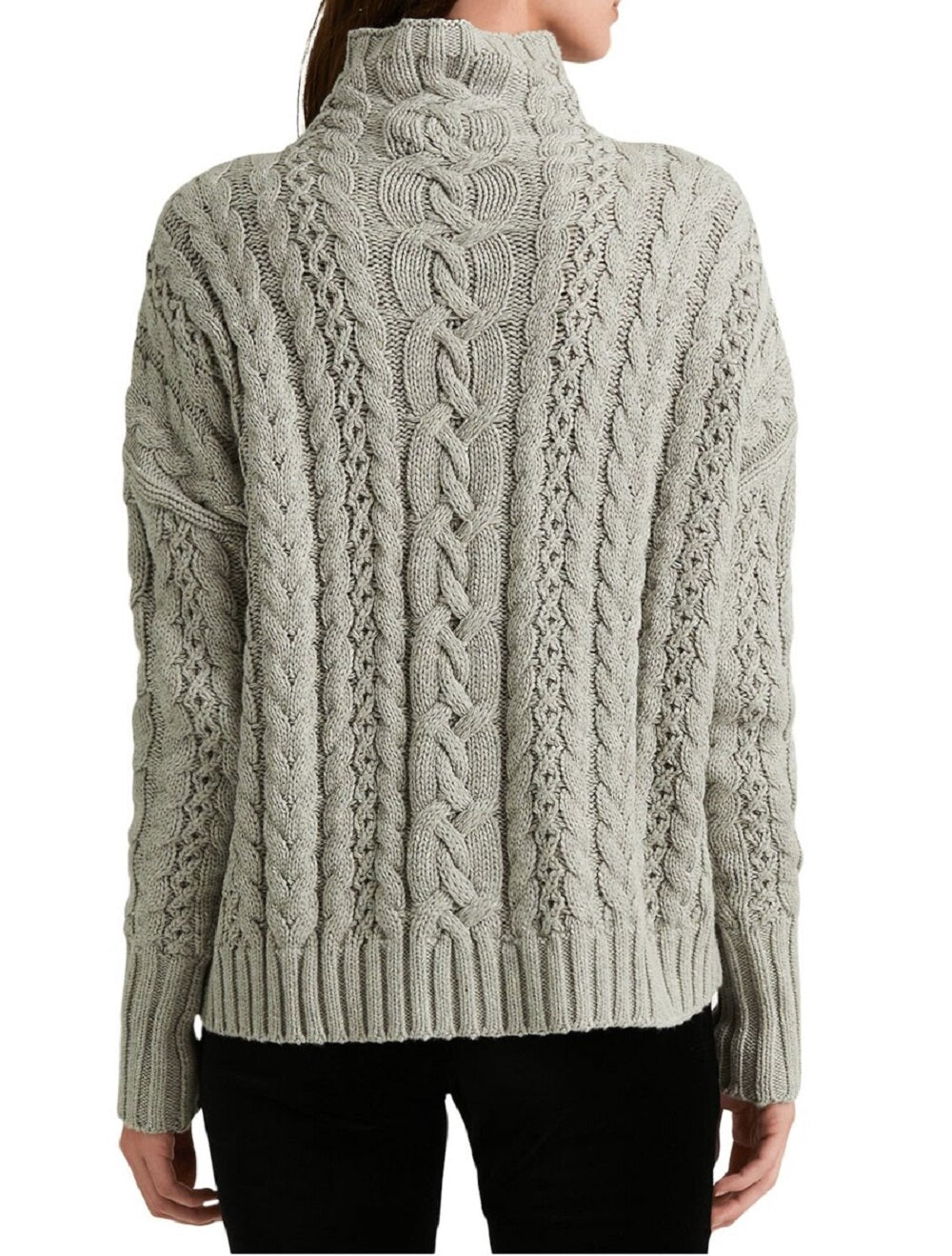Ralph Lauren Women's Stretch Textured Ribbed Heather Long Sleeve Mock Neck Sweater Grey Size Small