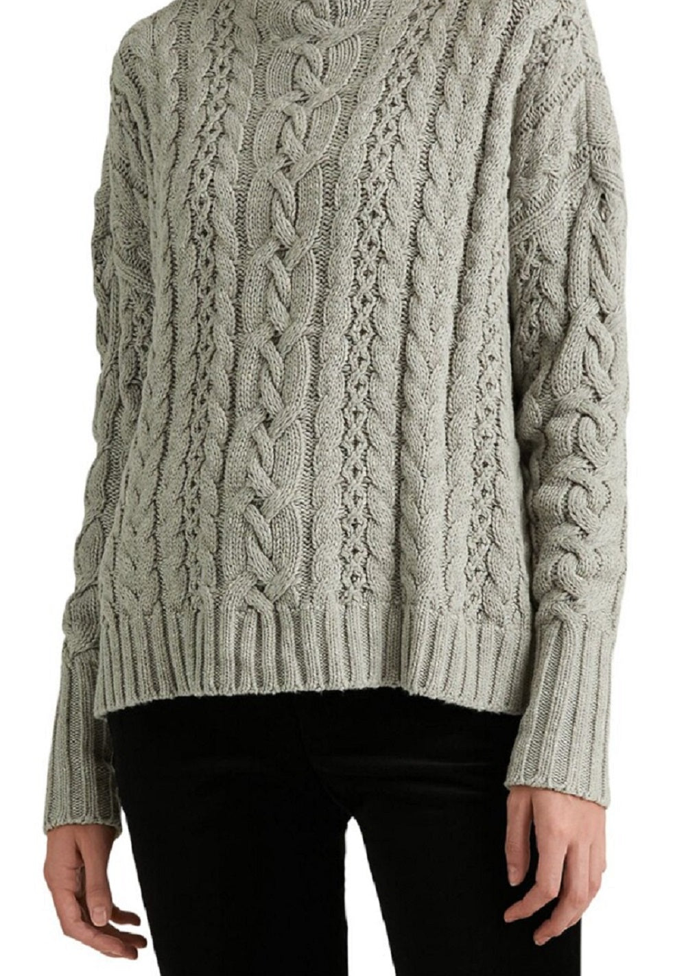 Ralph Lauren Women's Stretch Textured Ribbed Heather Long Sleeve Mock Neck Sweater Grey Size Small