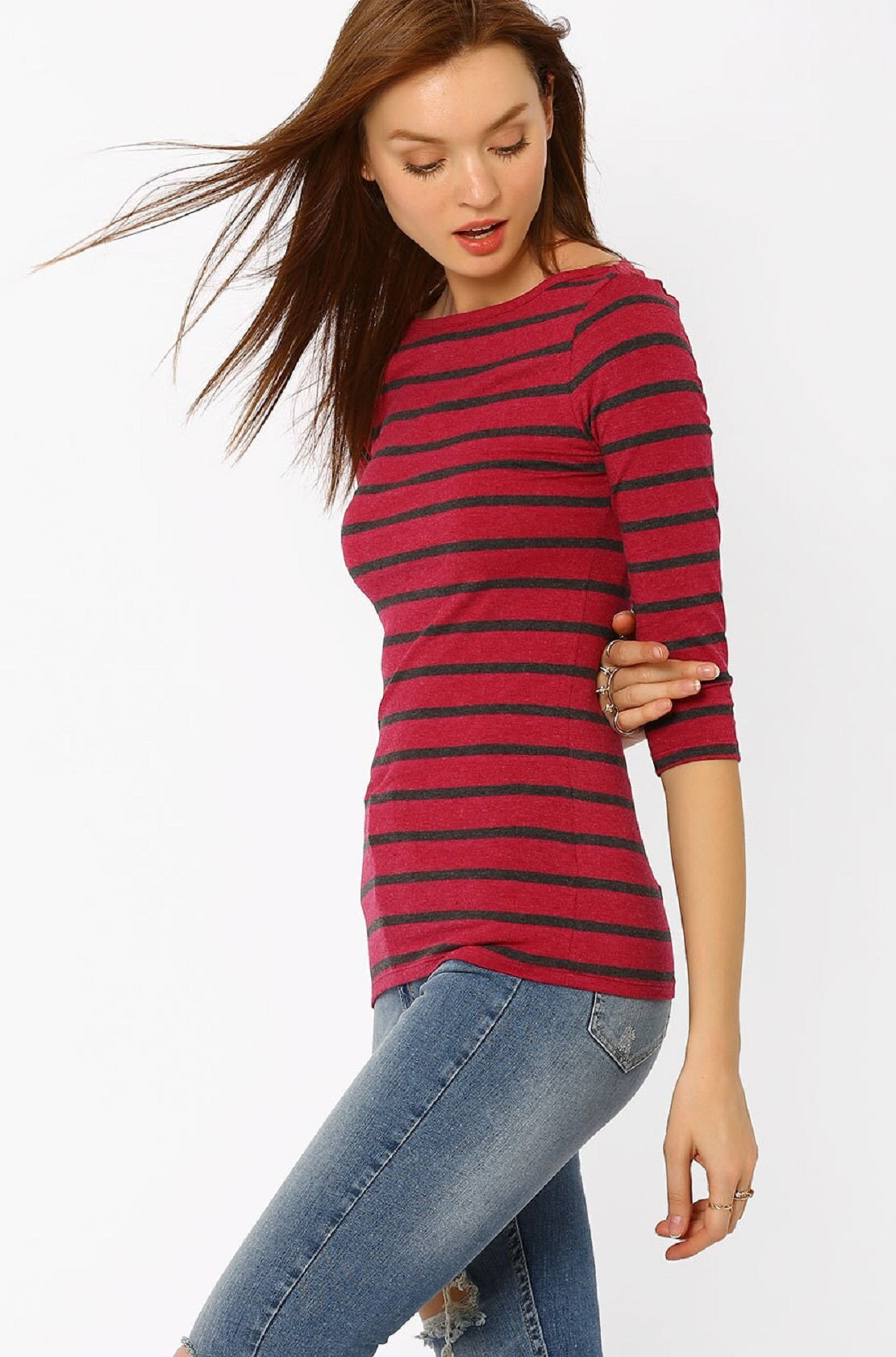 Ralph Lauren Women's Striped Stretch Cotton Top Red Size Large