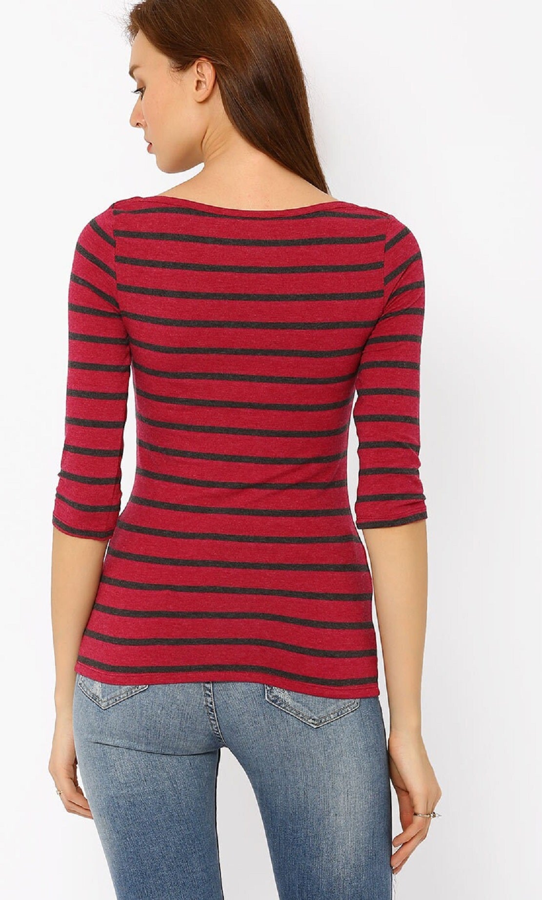 Ralph Lauren Women's Striped Stretch Cotton Top Red Size Large
