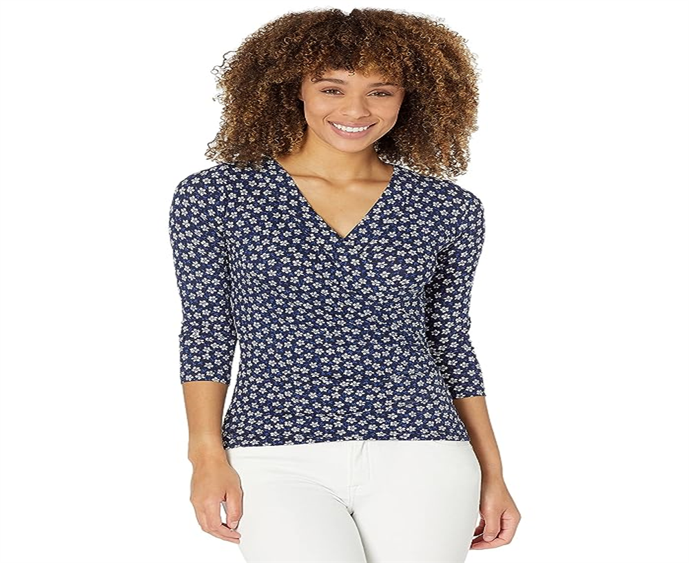 Ralph Lauren Women's Floral Wrap Style Jersey Top Blue Size X-Large