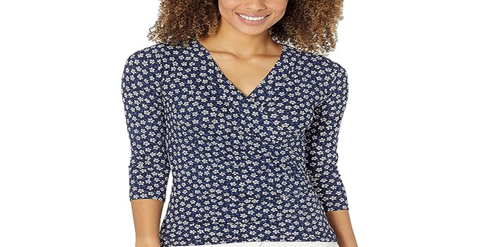 Ralph Lauren Women's Floral Wrap Style Jersey Top Blue Size X-Large