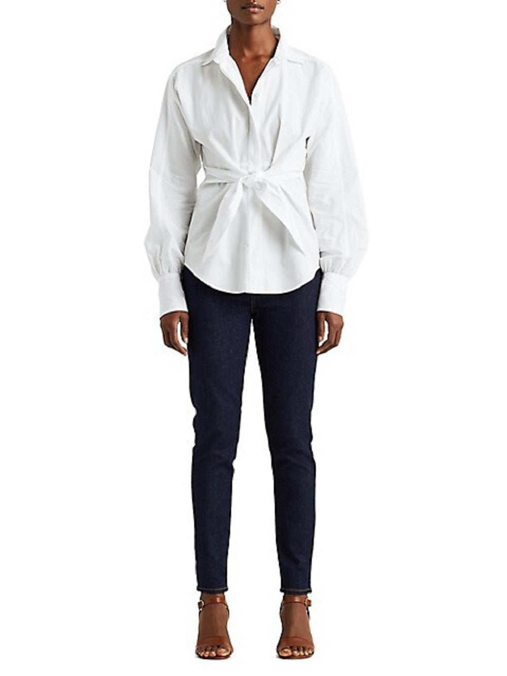 Ralph Lauren Women's Tie Front Cotton Broadcloth Shirt White Size X-Large