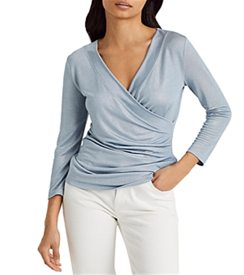 Ralph Lauren Women's Metallic Wrap Top Blue Size X Large