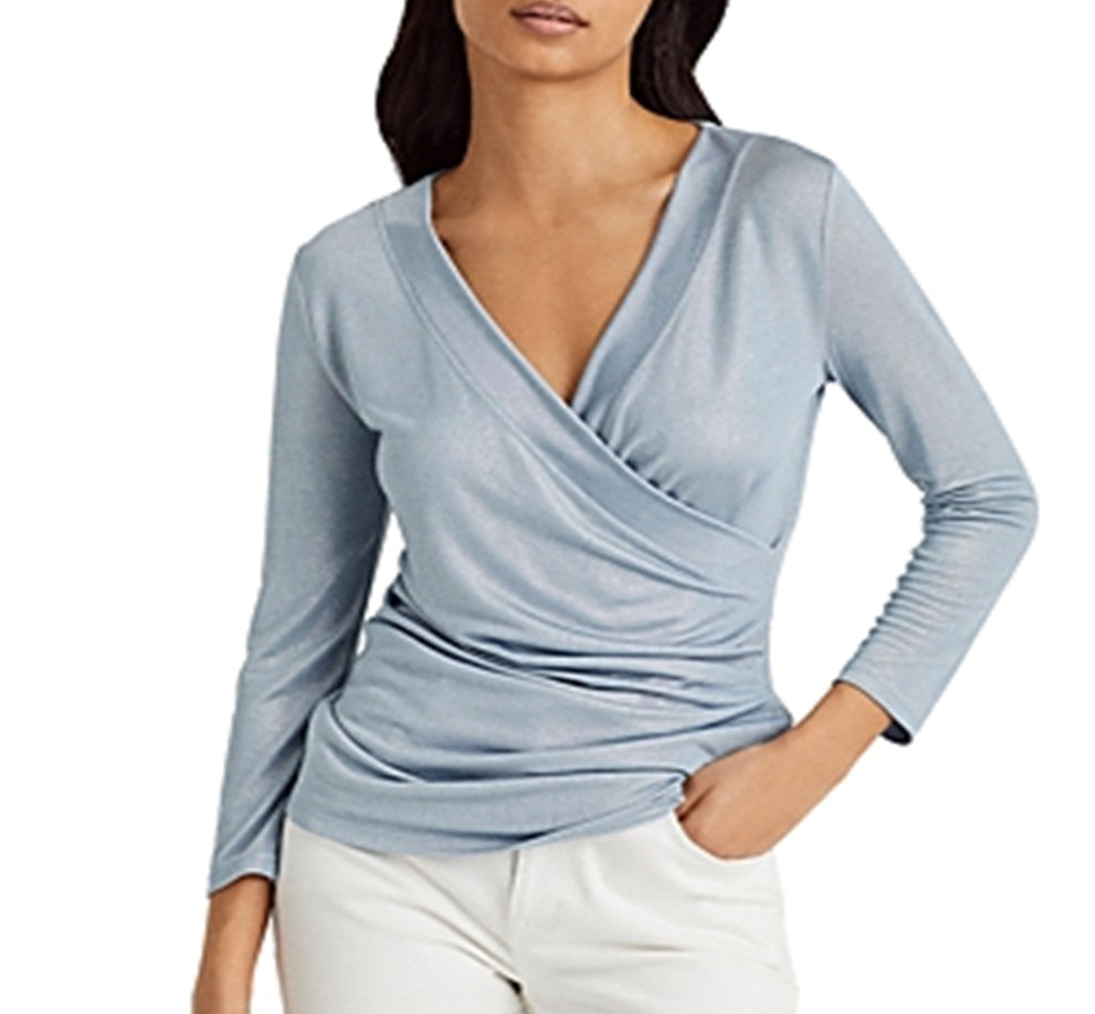 Ralph Lauren Women's Metallic Wrap Top Blue Size X Large