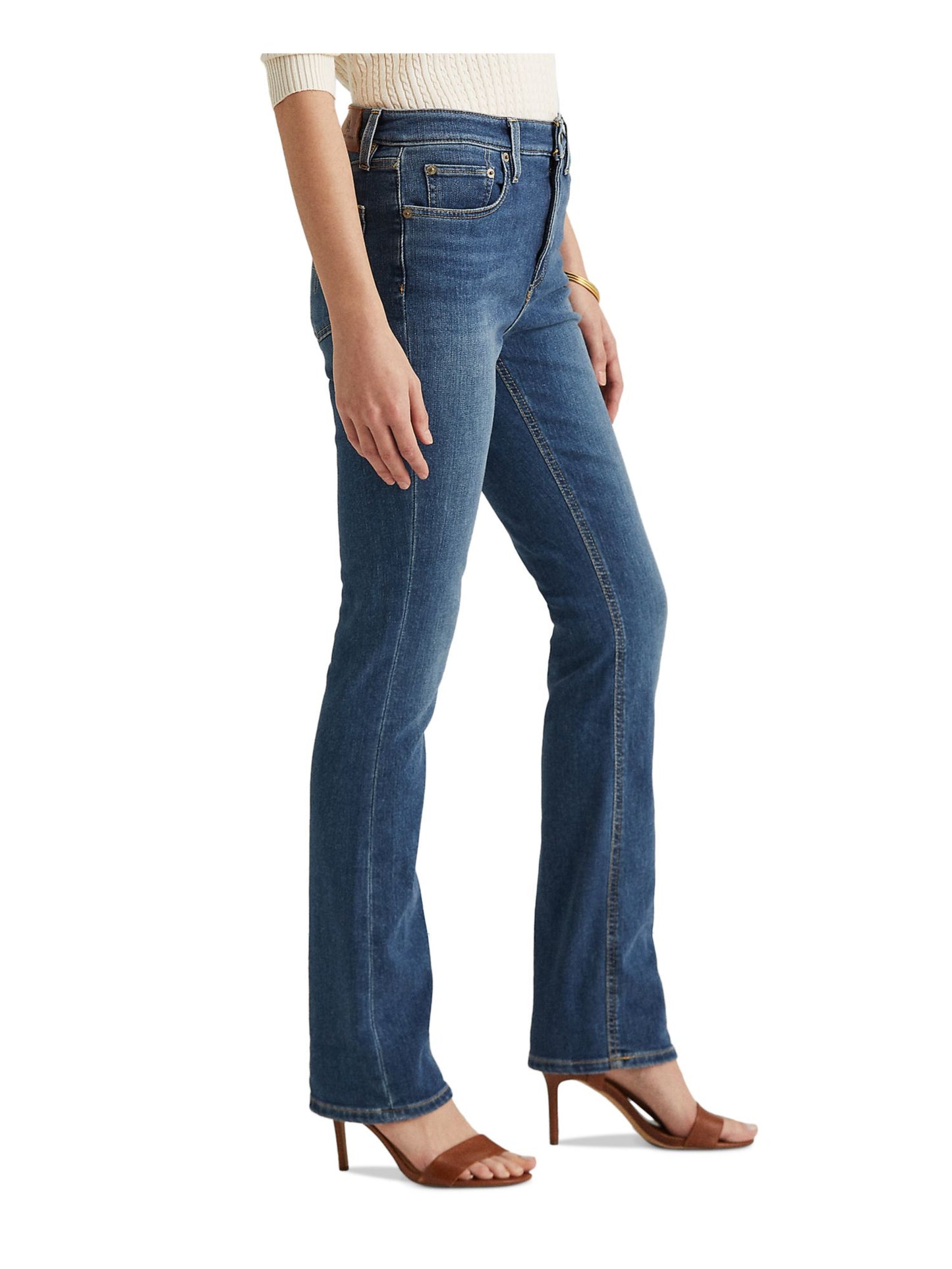 Ralph Lauren Women's Stretch Zippered Pocketed Boot Leg High Waist Jeans Blue Size 6 Petite
