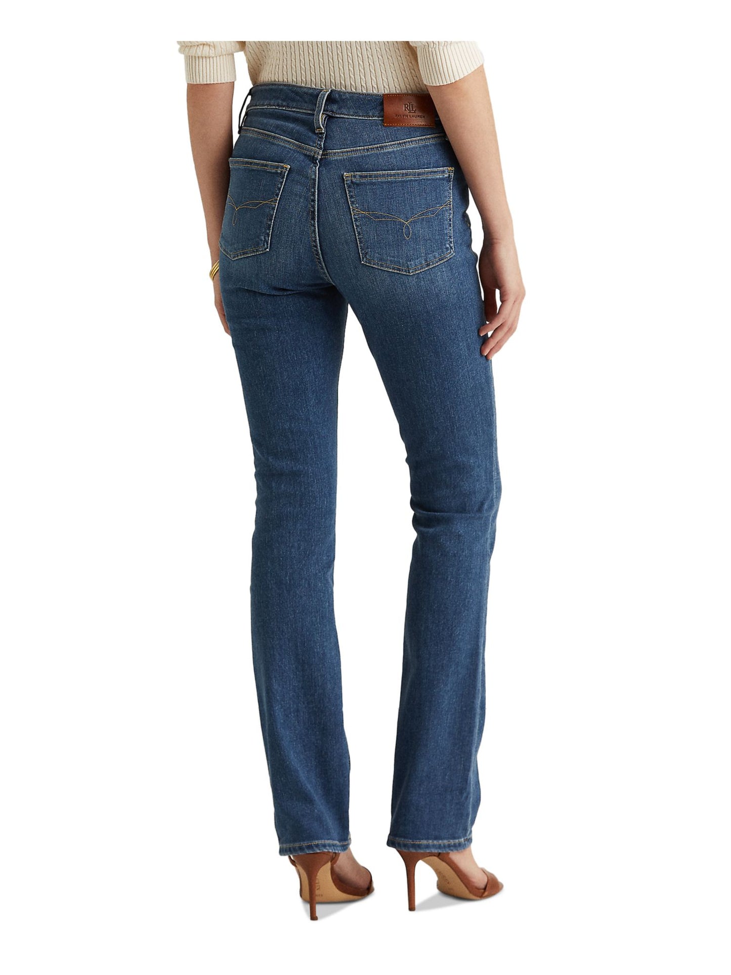 Ralph Lauren Women's Stretch Zippered Pocketed Boot Leg High Waist Jeans Blue Size 6 Petite
