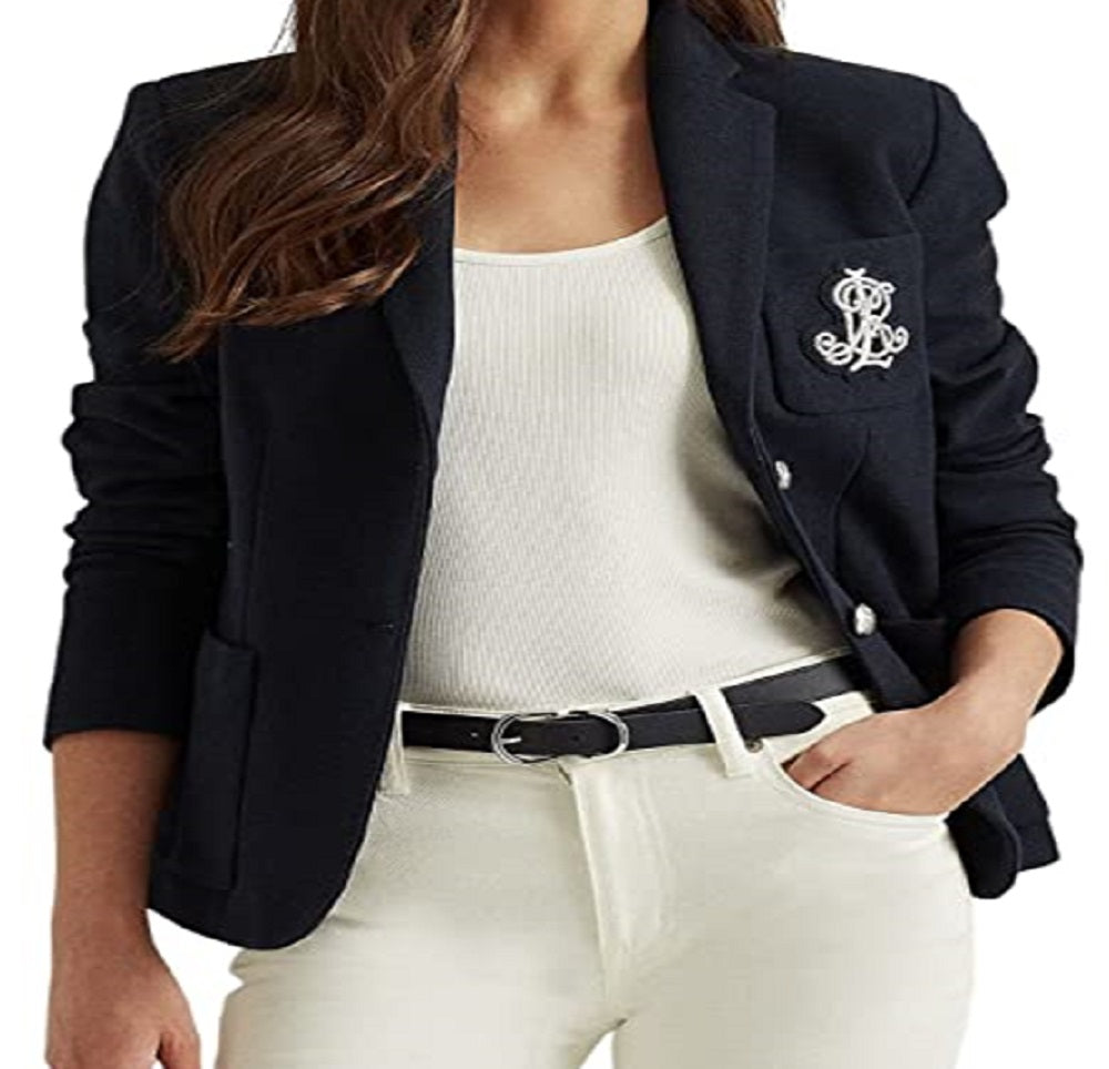 Ralph Lauren Women's Patch Jacquard Blazer Blue Size X-Large
