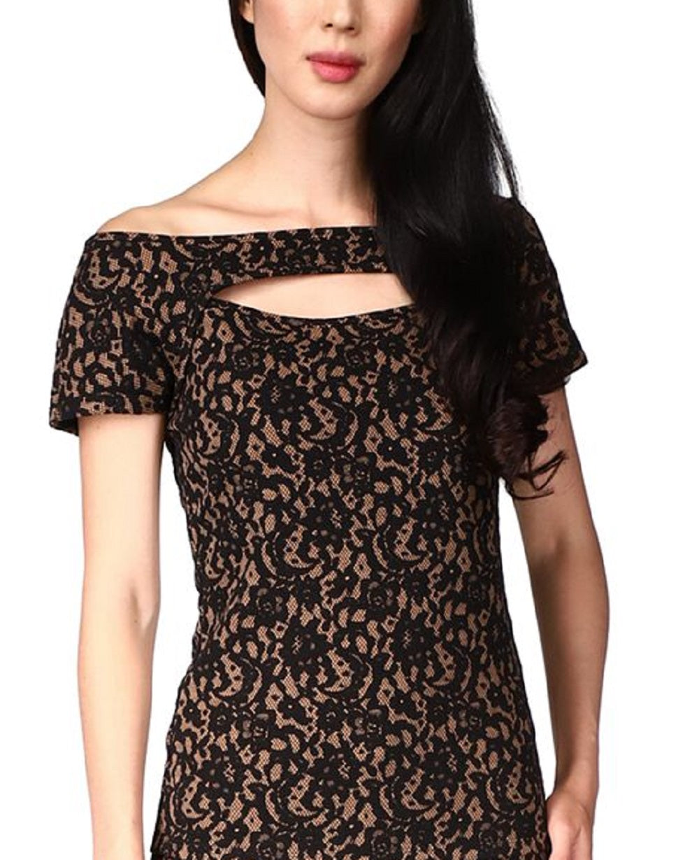 Michael Kors Women's Lace Off The Shoulder Top Brown Size Petite Large