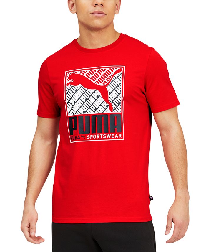 Puma Men's Crosswise Box Logo T-Shirt Red Size Small