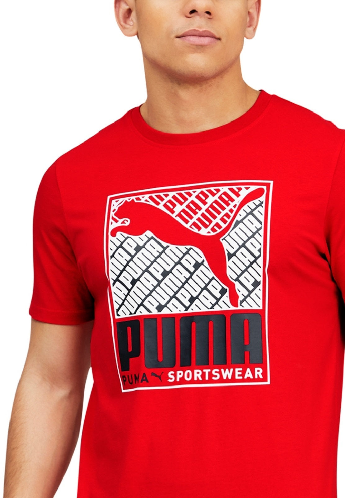 Puma Men's Crosswise Box Logo T-Shirt Red Size Small