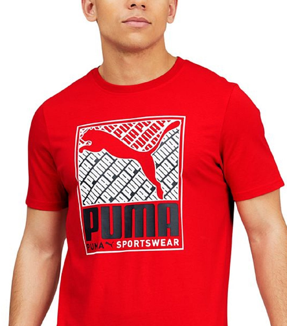 Puma Men's Crosswise Box Logo T-Shirt Red Size Medium