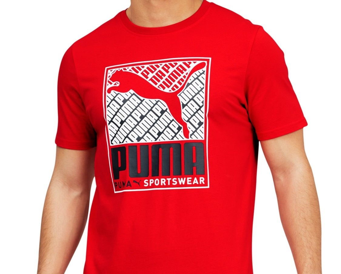 Puma Men's Crosswise Box Logo T-Shirt Red Size Large