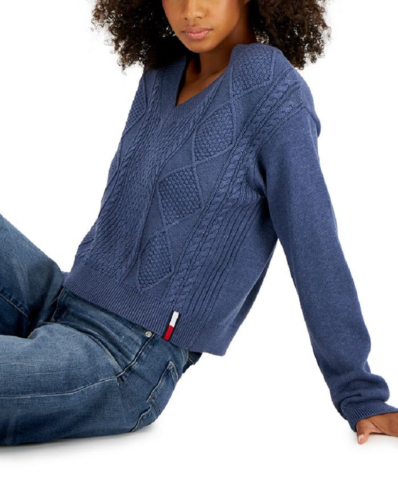 Tommy Jeans Women's Cable Knit Sweater Blue Size X-Large