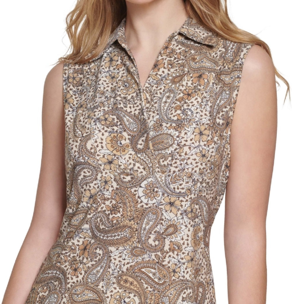 Tommy Hilfiger Women's Printed Sleeveless Top Brown Size X-Small