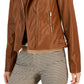 Tommy Hilfiger Women's Faux Leather Moto Jacket Brown Size Medium