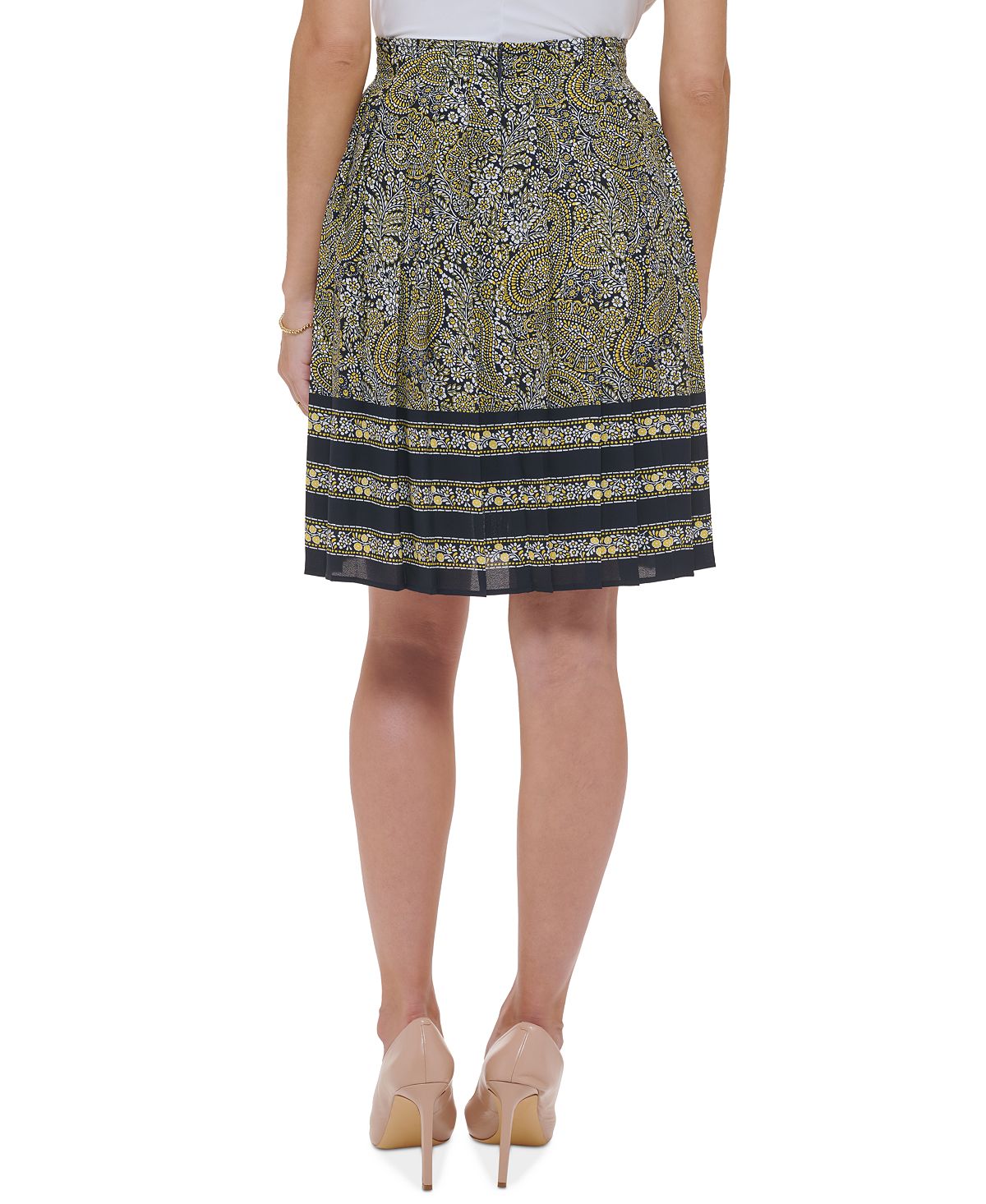 Tommy Hilfiger Women's Pleated Paisley Skirt Yellow Size 14