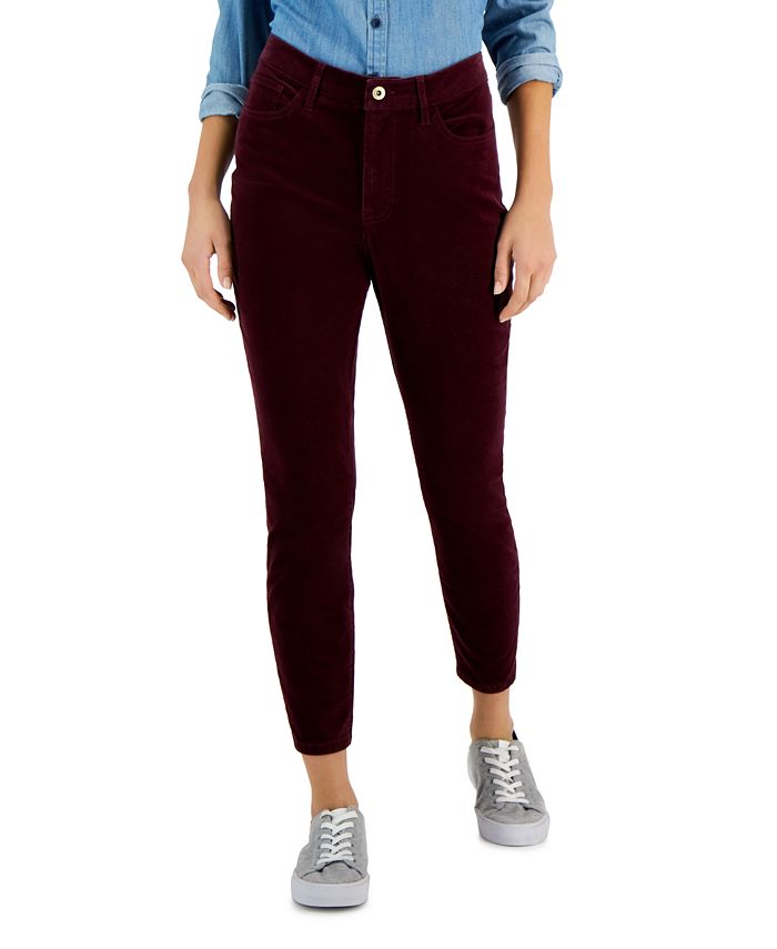 Tommy Hilfiger Women's Corduroy Skinny Ankle Pants Red