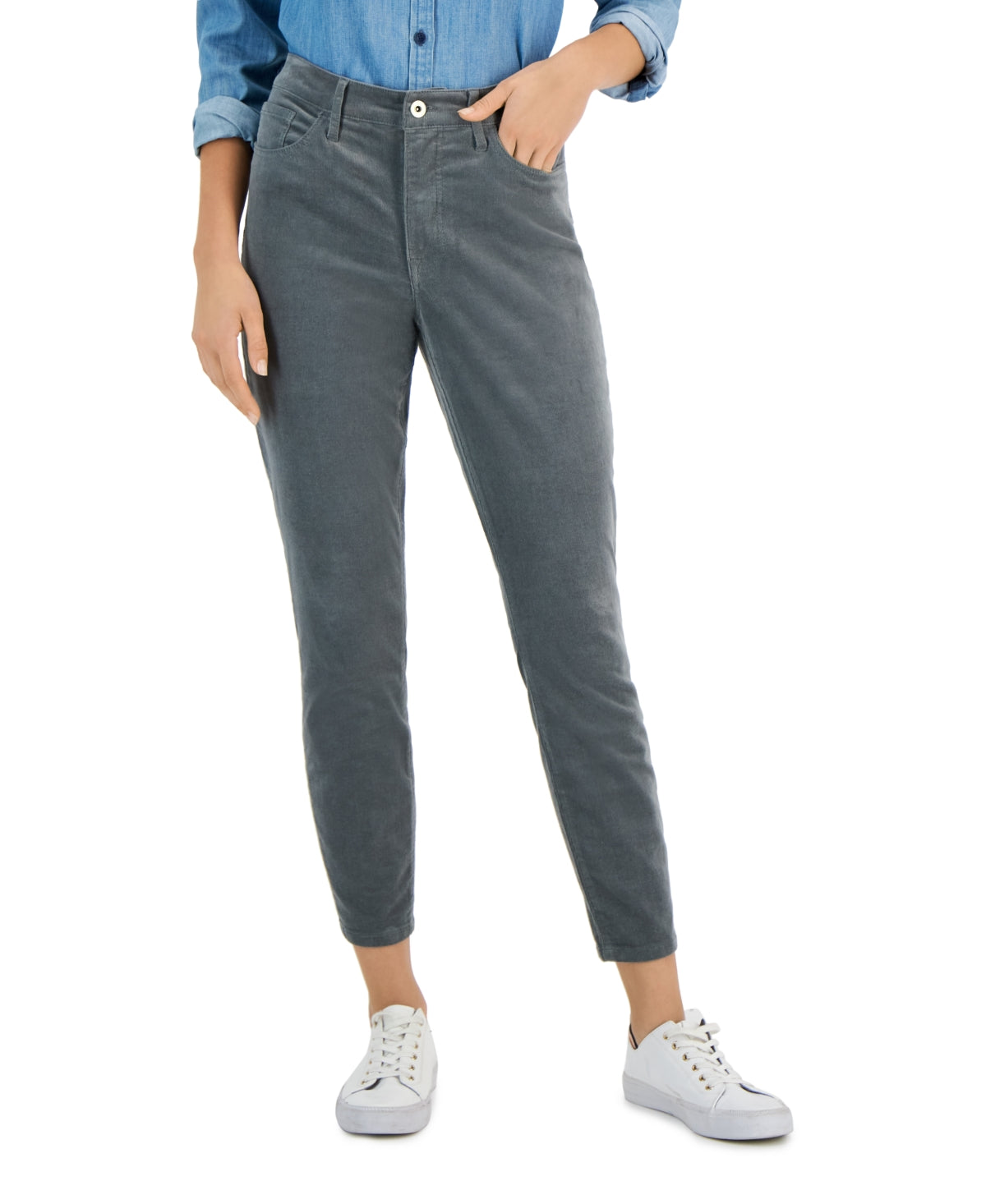 Tommy Hilfiger Women's Corduroy Skinny Ankle Pants Gray Size 2