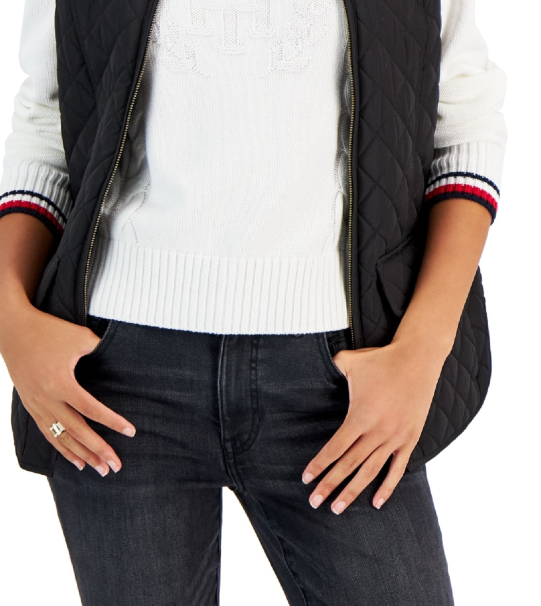 Tommy Hilfiger Women's Quilted Zip Front Vest Black Size Medium