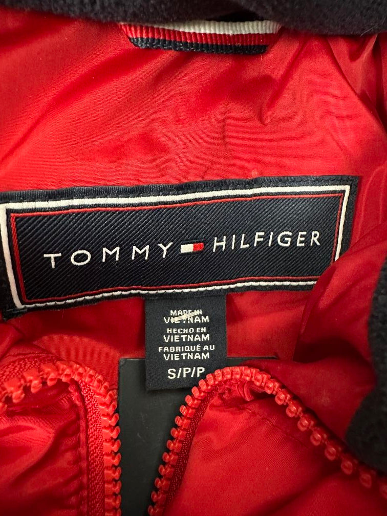 Tommy Hilfiger Women's Faux Fur Trim Hooded Puffer Coat Red Size Small
