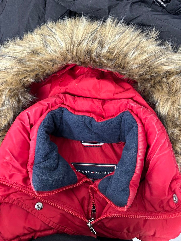 Tommy Hilfiger Women's Faux Fur Trim Hooded Puffer Coat Red Size Small