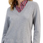 Tommy Hilfiger Women's Cotton Layered Look Sweater Gray