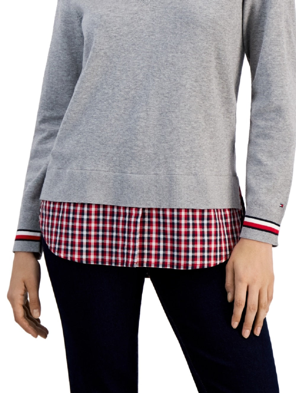 Tommy Hilfiger Women's Cotton Layered Look Sweater Gray