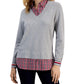 Tommy Hilfiger Women's Cotton Layered Look Sweater Gray Size Small