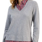 Tommy Hilfiger Women's Cotton Layered Look Sweater Gray