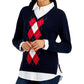Tommy Hilfiger Women's Cotton Argyle Print Layered Look Sweater Blue Size X-Small