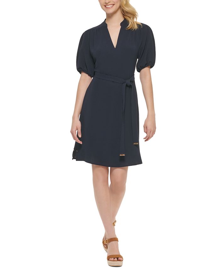 tommy-hilfiger-womens-balloon-sleeve-dress-blue-size-16