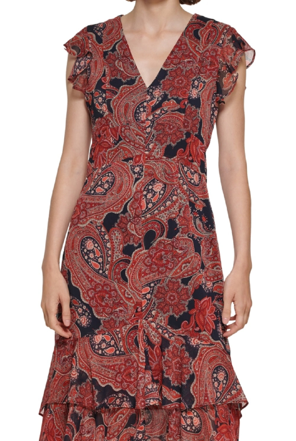 Tommy Hilfiger Women's Paisley Flutter Sleeve Dress Red Size 14