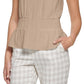 Tommy Hilfiger Women's Crinkled Ruffled Smocked Blouse Brown Size X-Large