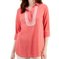 Tommy Hilfiger Women's Embroidered Textured Tunic Top Orange Size Large