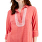 Tommy Hilfiger Women's Embroidered Textured Tunic Top Orange Size Small