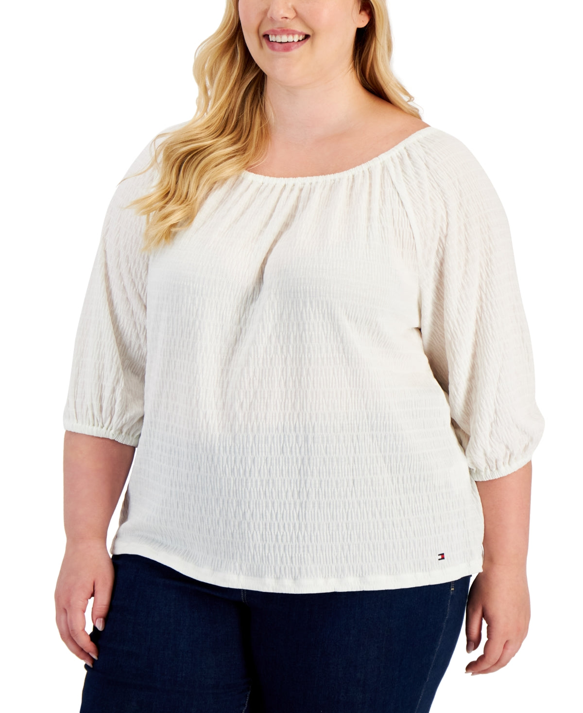 Tommy Hilfiger Women's 3/4 Sleeve Top White Size 1X