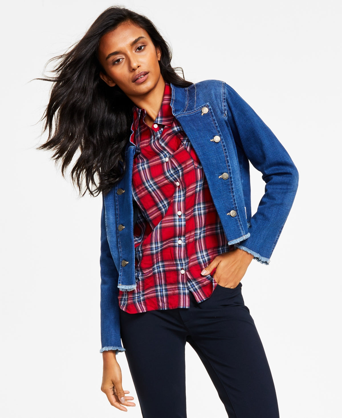 Tommy Hilfiger Women's Frayed Edge Denim Jacket Blue Size X Large