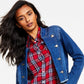 Tommy Hilfiger Women's Frayed Edge Denim Jacket Blue Size X Large