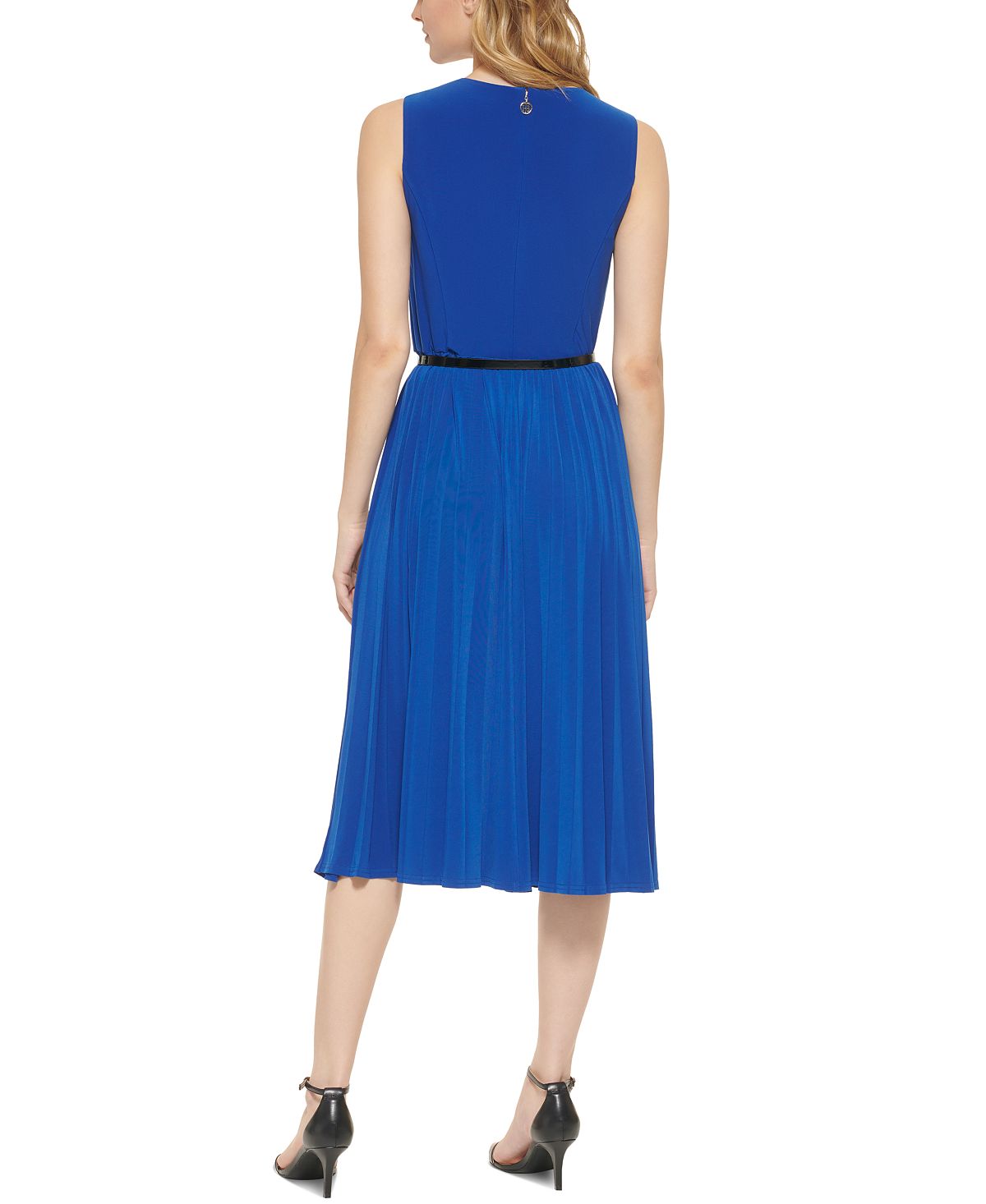 Tommy Hilfiger Women's Belted Pleated Midi Dress Blue Size 8