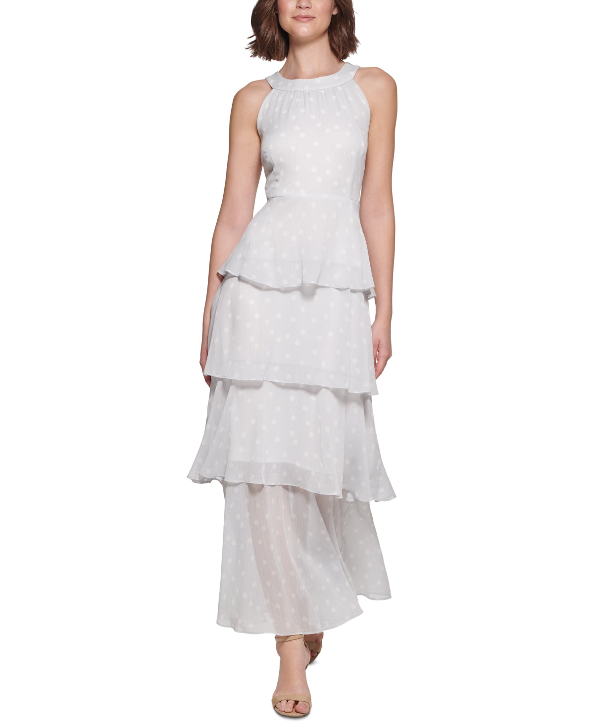 Tommy Hilfiger Women's Tiered Halter Maxi Dress Gray Size 4