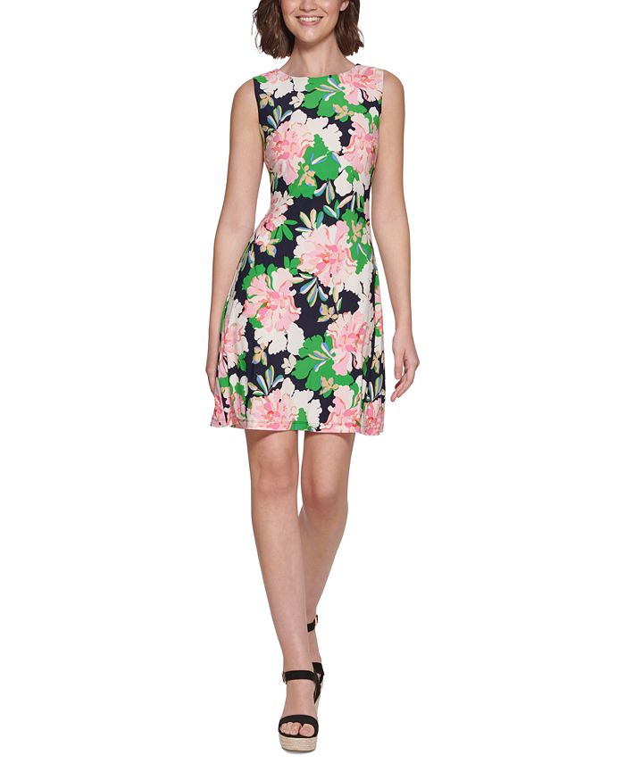 Tommy Hilfiger Women's Floral Print Jersey Shift Dress Blue Size 8