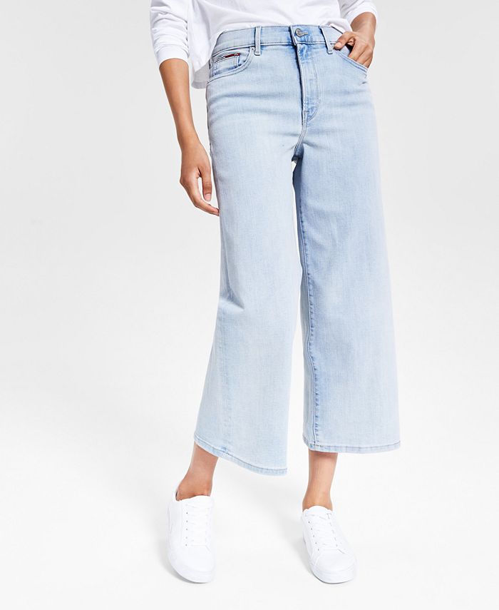 Tommy Jeans Women's High Rise Cropped Wide Leg Jeans Blue