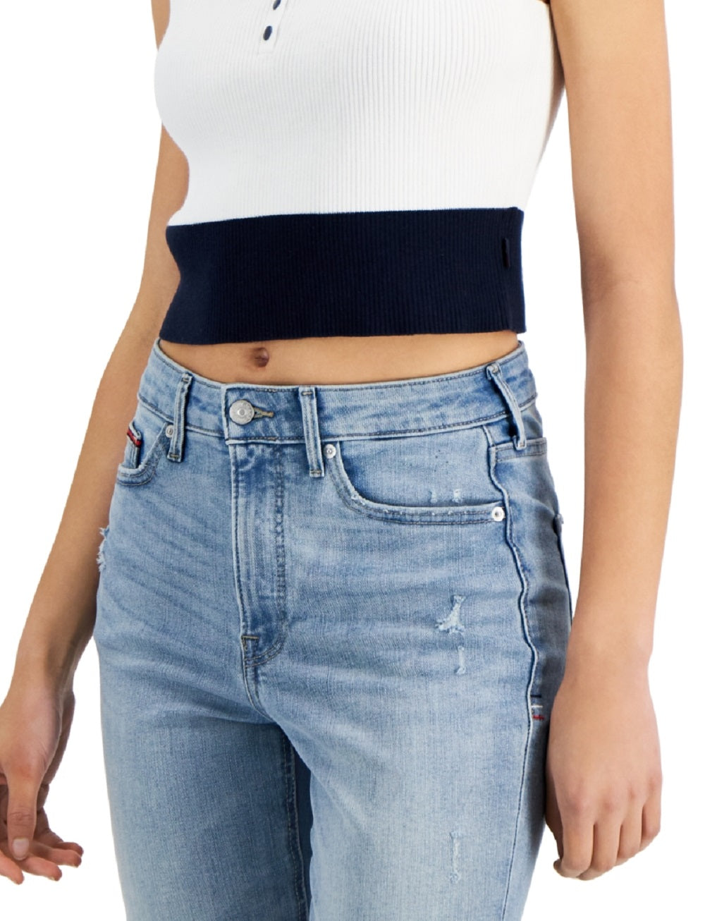Tommy Jeans Women's Cotton Cropped Colorblocked Sweater Tank Top White Size Large