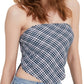 Tommy Jeans Women's Plaid Smocked Scarf Bandeau Top Blue Size Medium