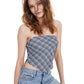 Tommy Jeans Women's Plaid Smocked Scarf Bandeau Top Blue Size Medium